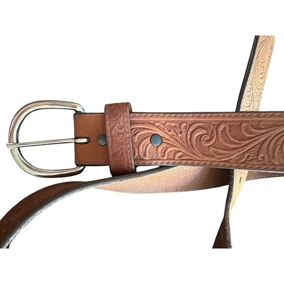 Men's Silver Creek Leather Belt Top Grain Embossed Metal Buckle 1. 5" Wide 40" L - Picture 2 of 14